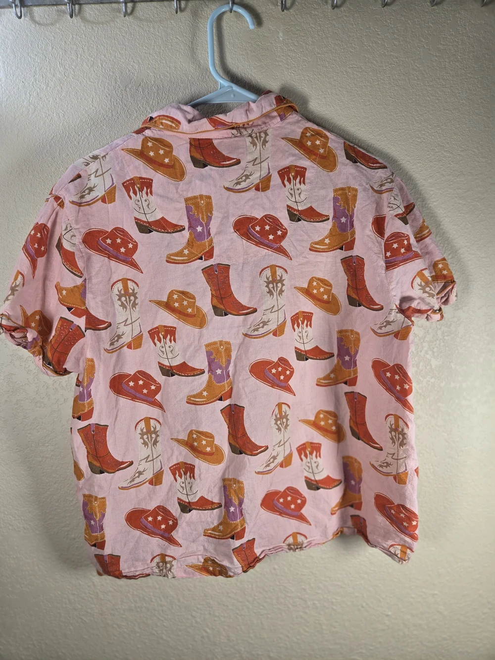 Crafted By Mahogany Pink Short-Sleeve Button-Up Orange &Pink Western Print Pj